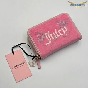 Juicy Couture Wing It Double Medium Zip Around Pink Card Holder Wallet New